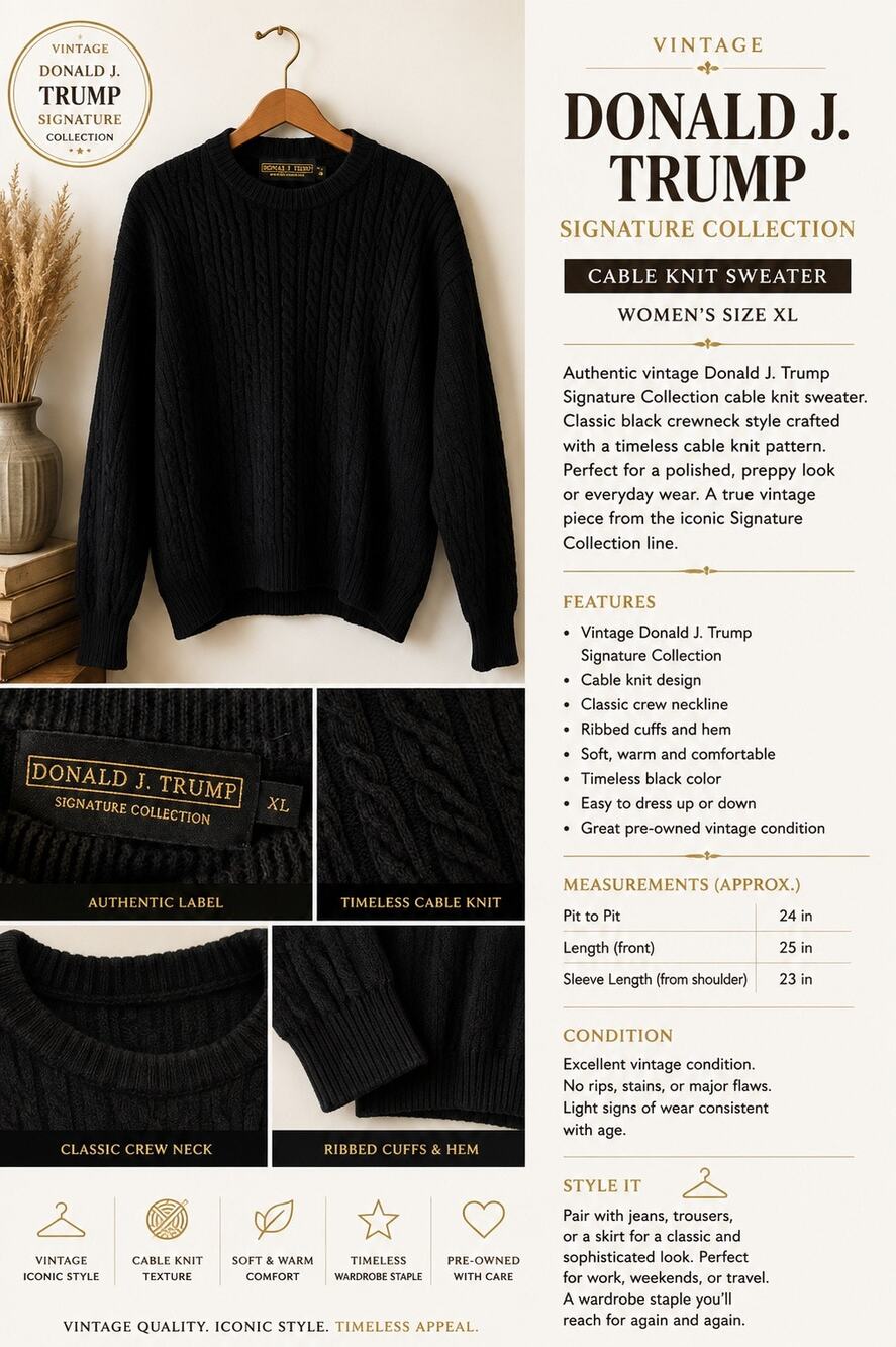Vintage Donald J. Trump Signature Collection Cable Knit Sweater XL